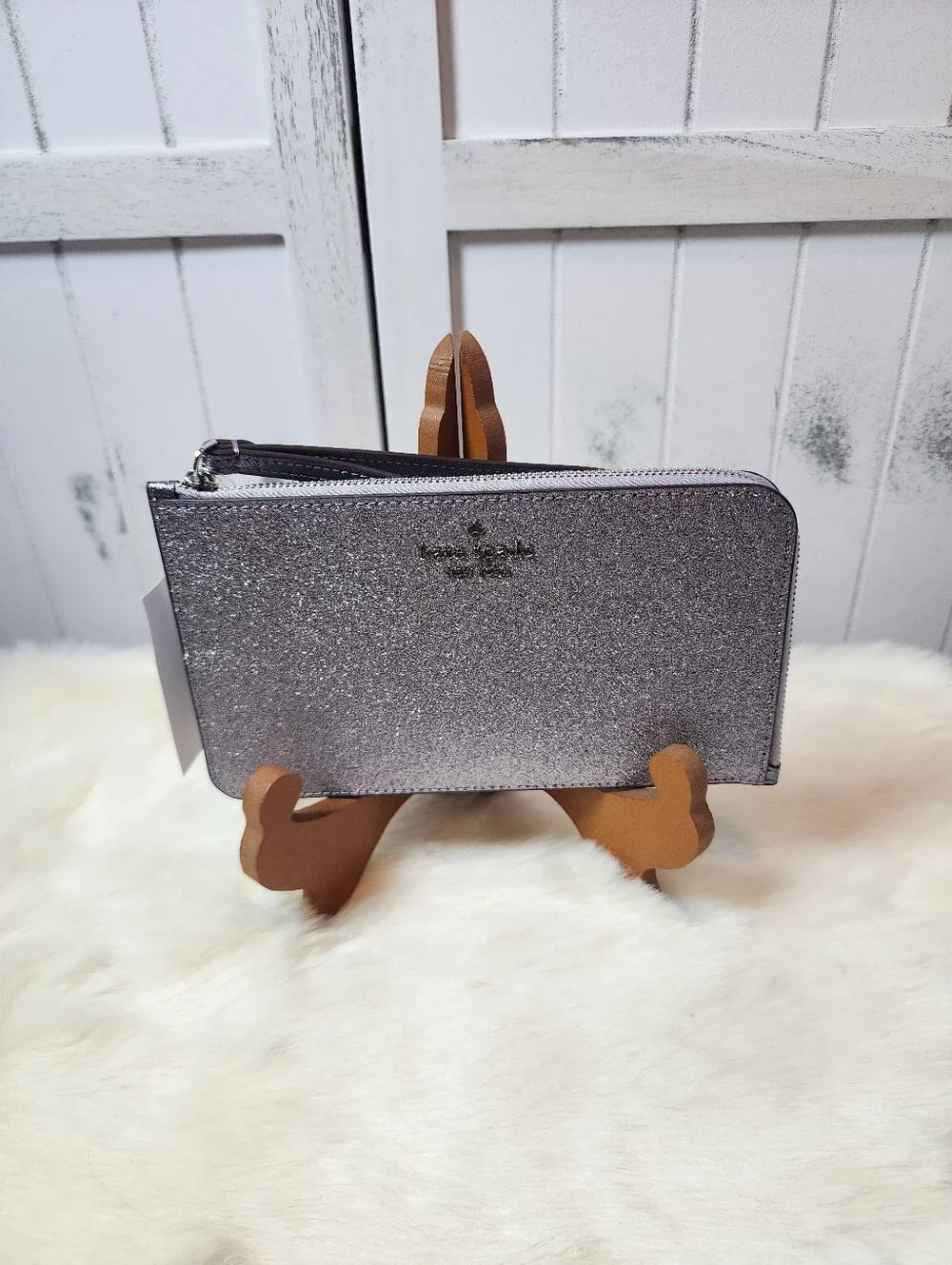 Kate Spade Lucy Silver Glitter Wristlet.